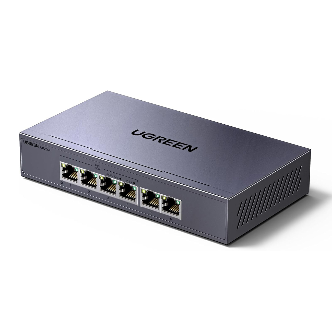 Ugreen 6 prievadų 1Gb/s Ethernet komutatorius su PoE - pilkas