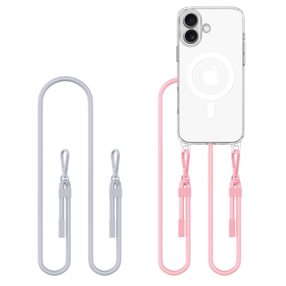 Прозрачный чехол Tech-Protect Flexair Chain MagSafe для iPhone 16 + 2 шнурка (розовый и серый)