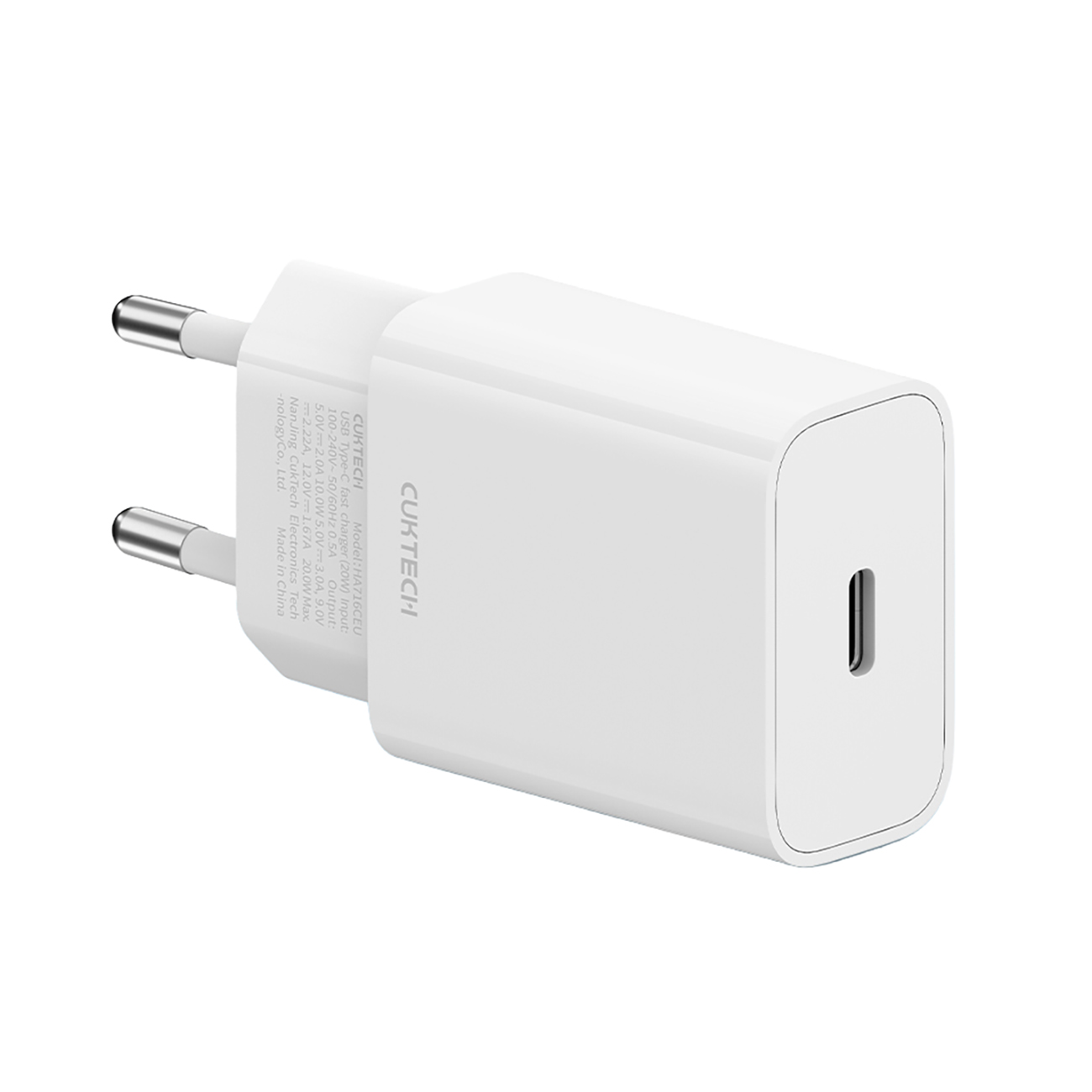 Cuktech maitinimo adapteris 20 W USB-C, su ES kištuku – baltas