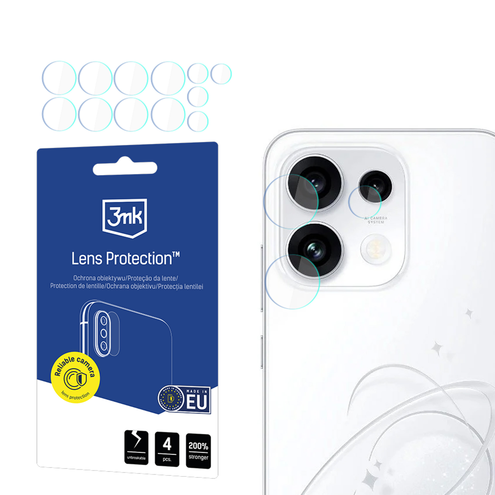3mk „Lens Protection“ hibridinio stiklo kameros objektyvų apsauga, skirta „OPPO Reno 16 F / Reno 16 FS (CPH2859)“