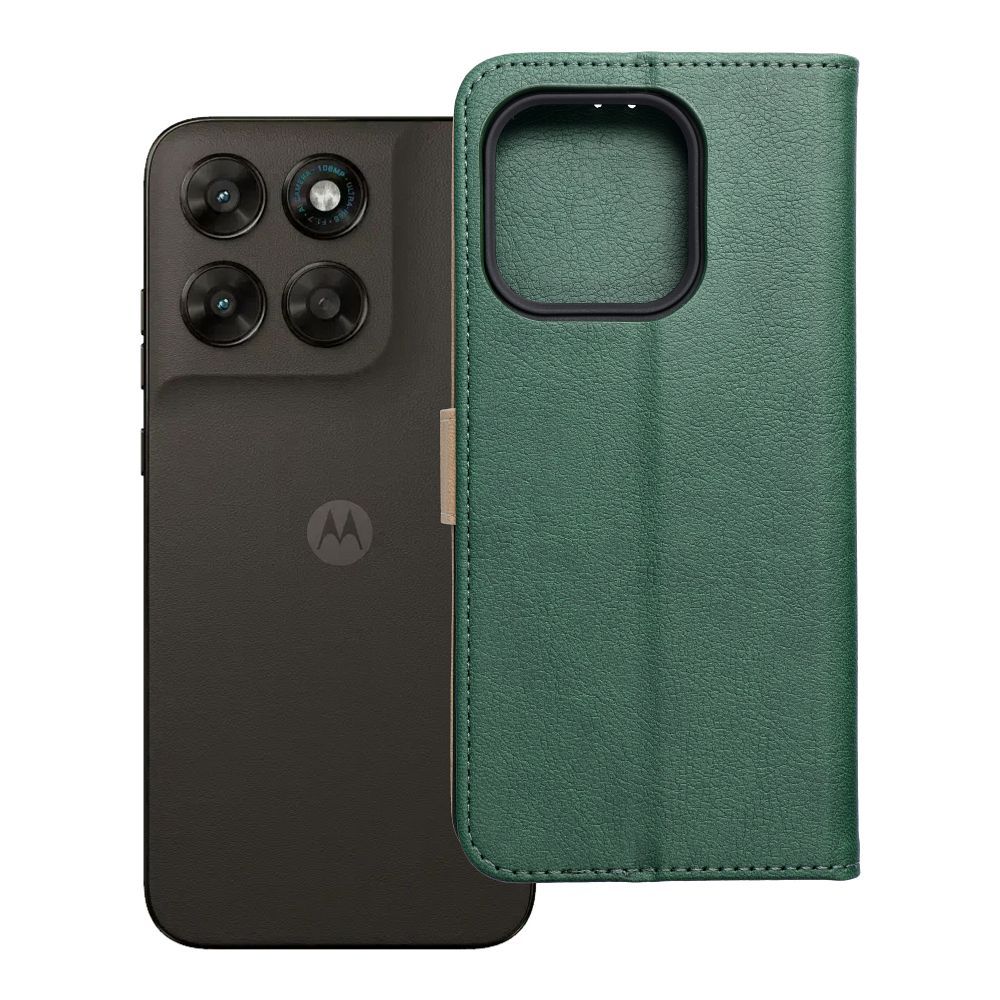 Atverčiamas dėklas Motorola G67 / G77 Split Book, žalias ir auksinis