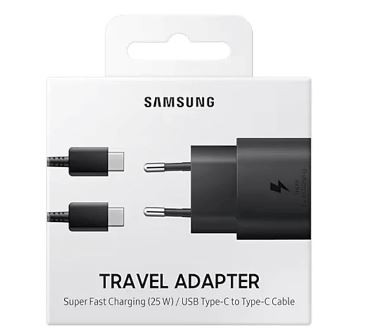 Įkroviklis originalus Samsung Super Fast Charging (Type-C) EP-TA800XBEGWW (25W) juodas + type-C kabelis su įpakavimu