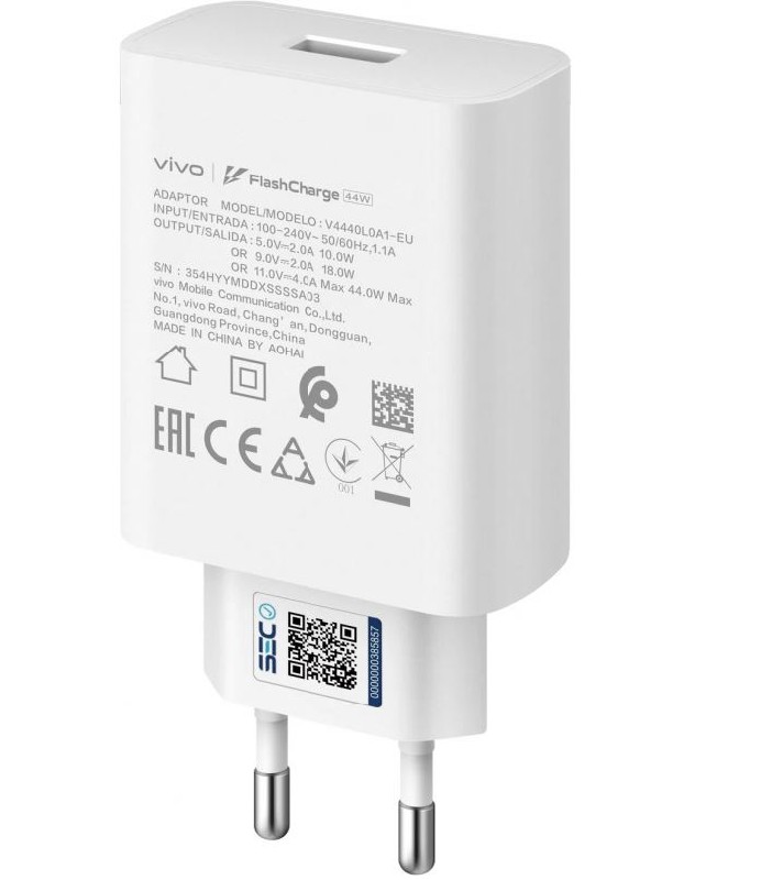 Įkroviklis originalus Vivo 44W (1xUSB) baltas su įpakavimu