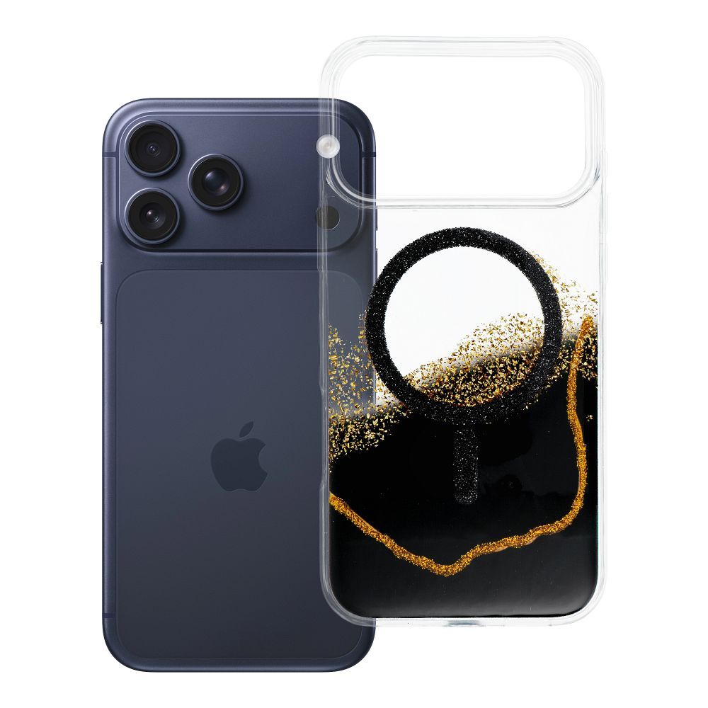 Чехол для iPhone 17 Pro Max / 18 Pro Max (низкий край камеры) Golden совместимый с MagSafe черный