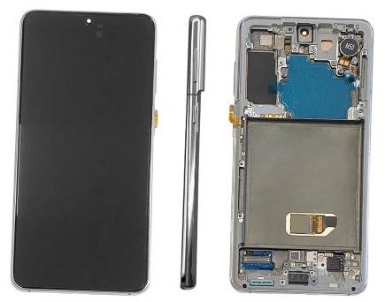 LCD-экран Samsung G991 S21 5G с сенсорным экраном и рамкой, фантомно-белый, оригинальный (сервисный комплект в сборе)