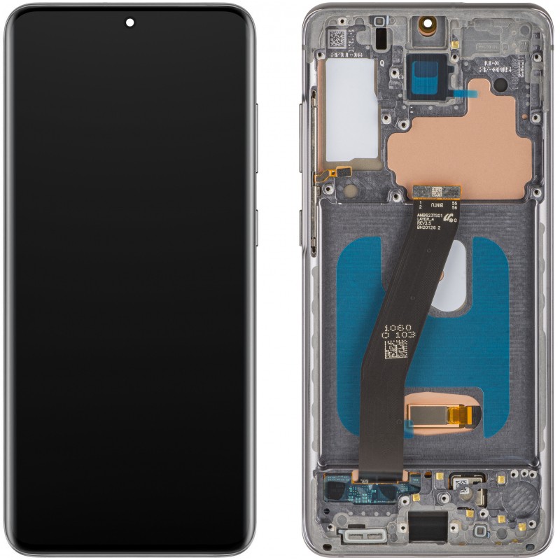 Ekranas Samsung G981F/G980F S20 su lietimui jautriu stikliuku ir rėmeliu Cloud Blue originalus (assembled service pack)