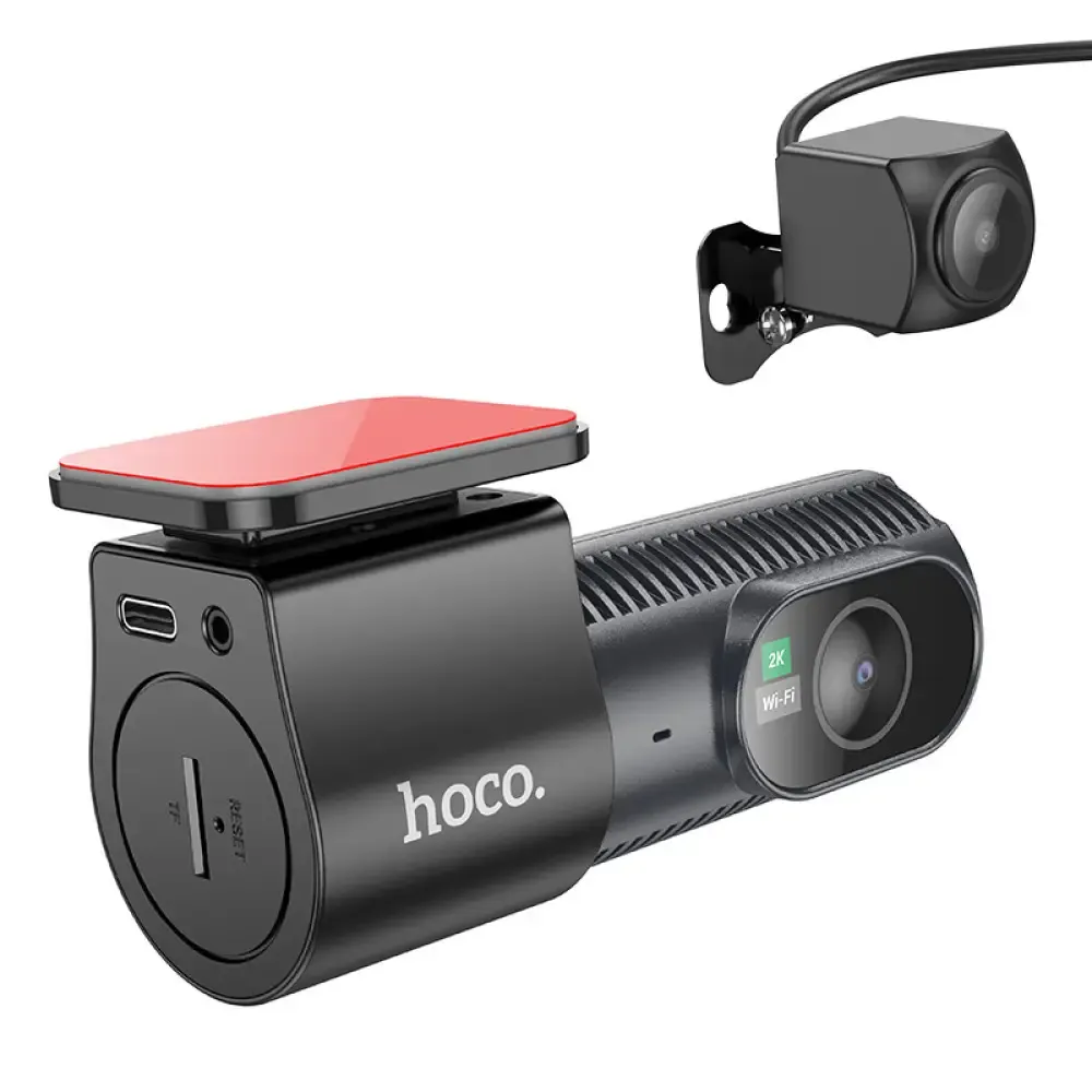 Automobilinė kamera Hoco su ekranu 1,47" 2K + galinė kamera 720P/25fps DV8 juoda
