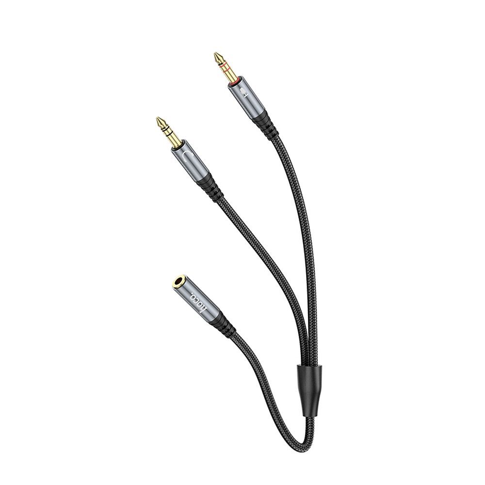 Laidas AUX 2in1 Jack 3,5 mm (motininė) į 2 x Jack 3,5 mm (tėvinė) Hoco 0,25 m UPA21 metalinis pilkas