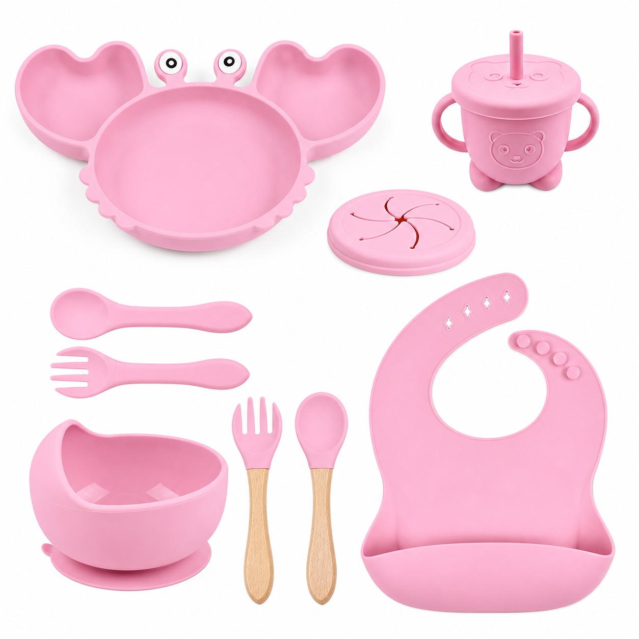 Children's silicone tableware set Reach Crab-9, pink