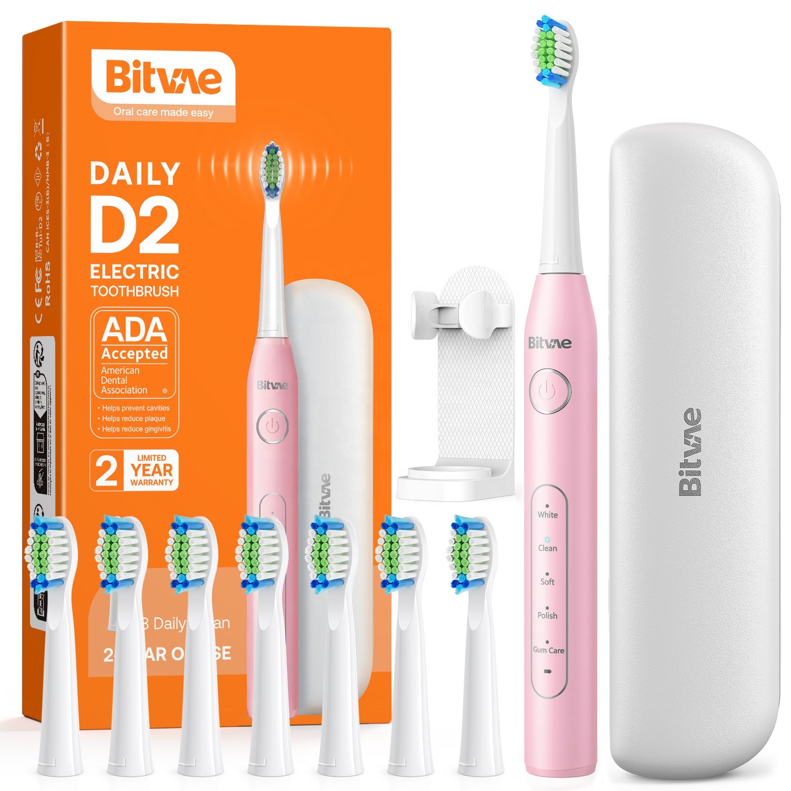 Elektrinis dantų šepetėlis Bitvae D2 rožinis