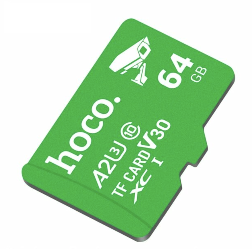 „Hoco“ žalios spalvos „microSD“ atminties kortelė, 64 GB, klasė 10, UH-1, U3, V30, A2