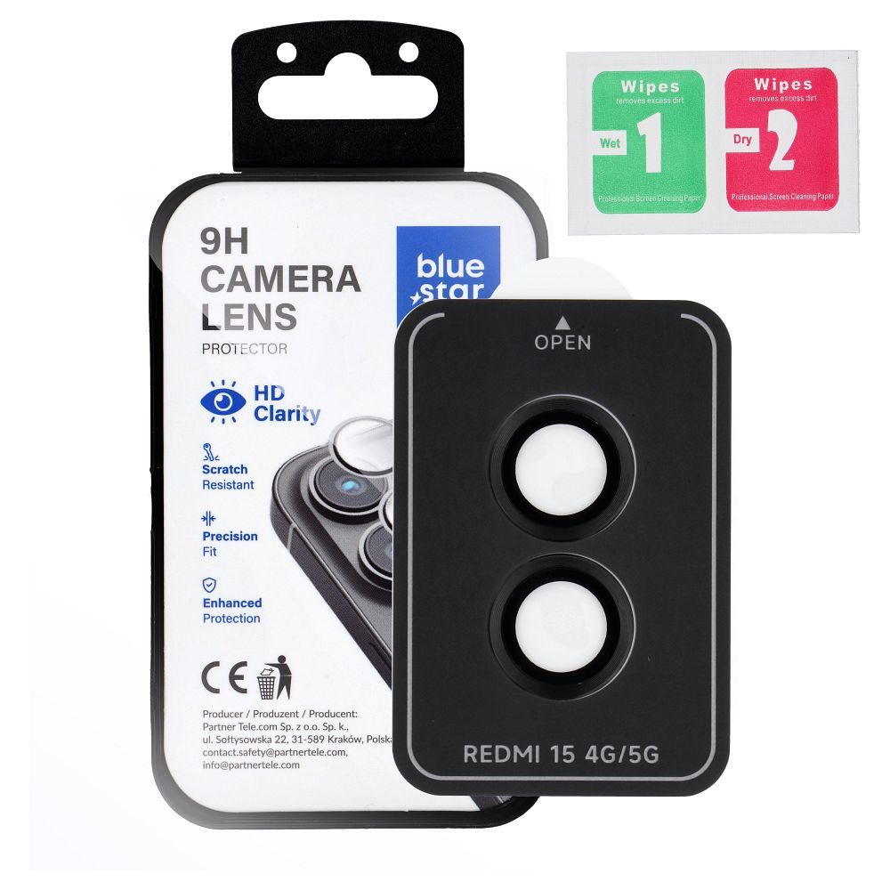 Tempered Glass Camera Lens Protector for Xiaomi Redmi 15 4G / 15 5G Blue Star Easy Install black