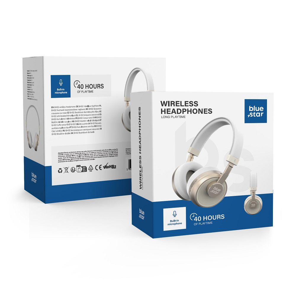 Belaidės ausinės Blue Star BH02 baltos