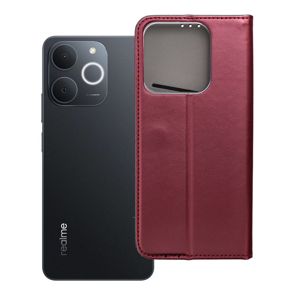 SMART MAGNETO knygos tipo dėklas telefonui REALME NOTE 70 burgundiškas