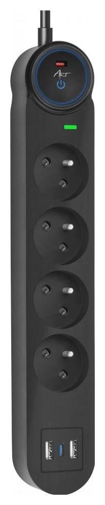 Prailgintuvas 4 lizdai + 2 x USB A + USB C Art FU815 3 m juodas