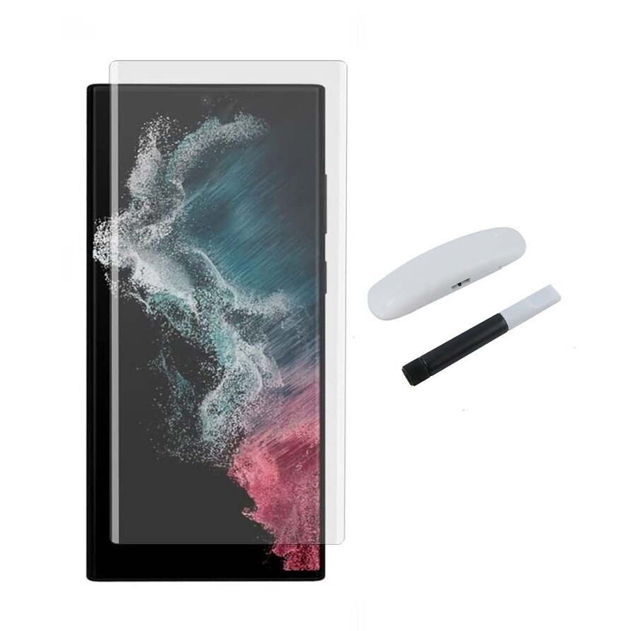 LCD apsauginis stikliukas HARD LIQUID UV Glue Samsung S22 Ultra S908 lenktas skaidrus
