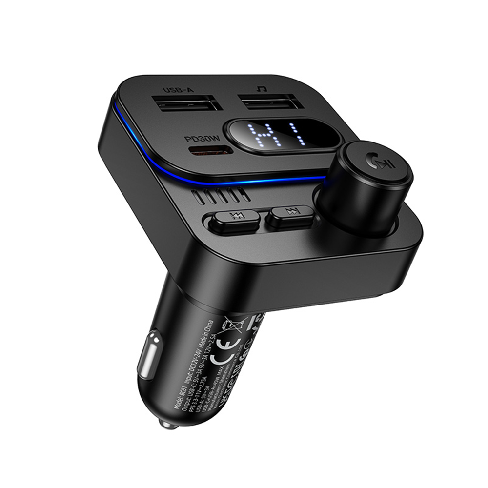 Borofone FM transmiteris BC61 Ocean MP3, Bluetooth - 2xUSB + Type C - PD 45W juodas