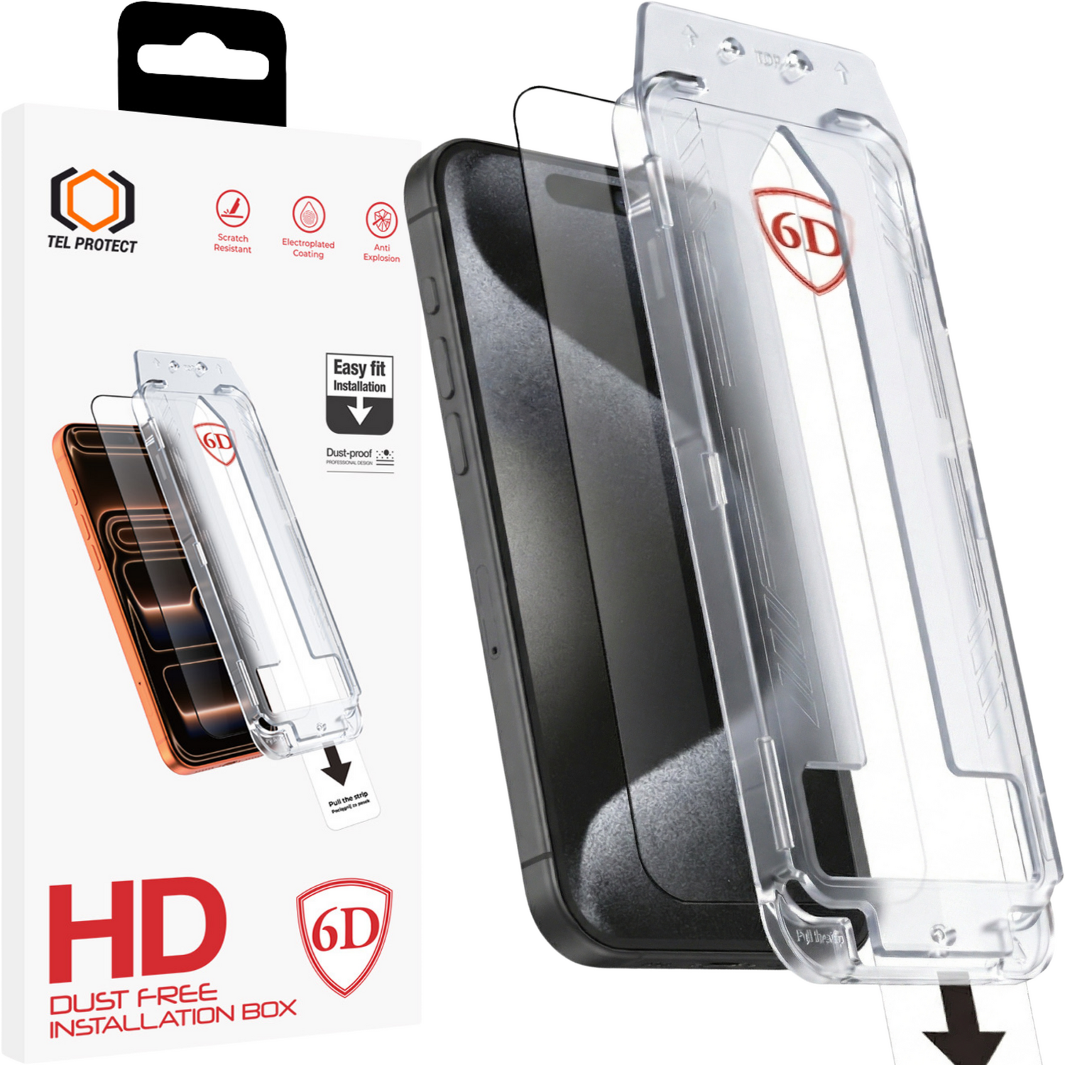 Tel Protect Dust-Free Easy Fit Full Glue 6D grūdintas stiklas skirtas Iphone 15 Pro Max juodas