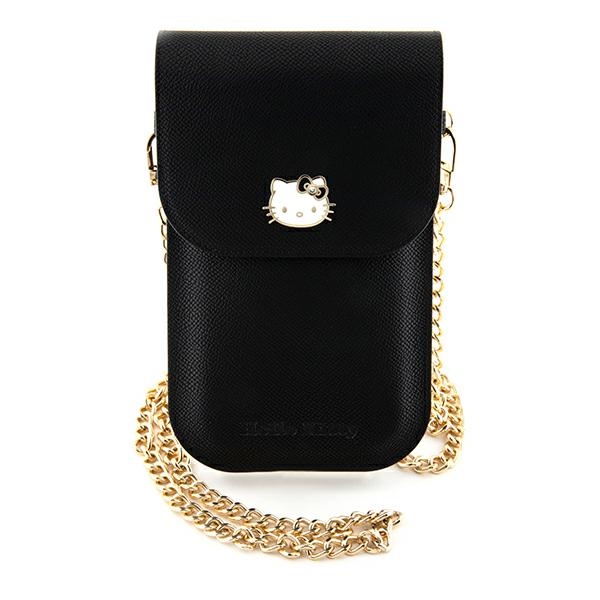 Hello Kitty Leather Metal Logo rankinė su grandinėle – juoda