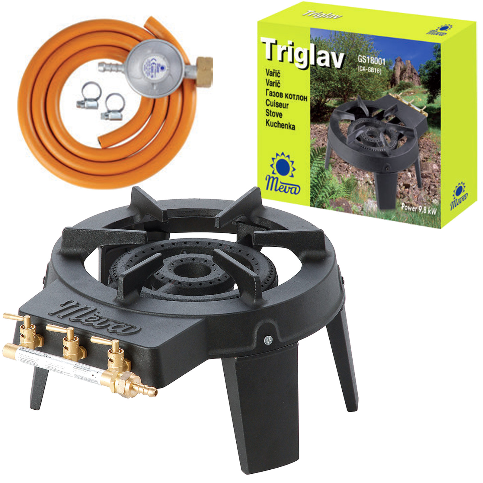 Meva „TRIGLAV“ 3 degiklių pramoninė dujinė viryklė, 9 kW