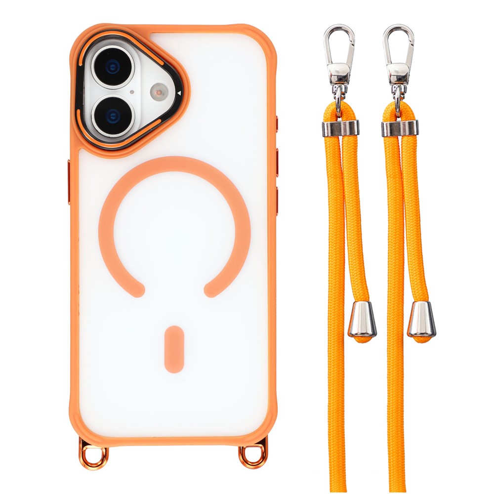 Hurtel dėklas su reguliuojamu dirželiu per petį ir „MagSafe“ kameros žiedo stovu, skirtas „iPhone 17“ – oranžinis