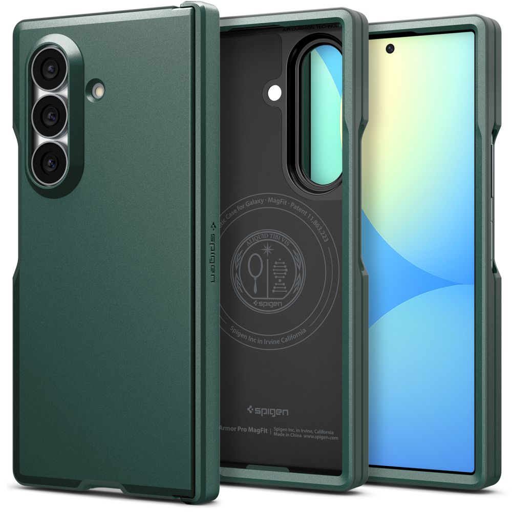 Spigen Tough Armor Pro MagFit MagSafe dėklas, skirtas „Samsung Galaxy Z Fold 8 Ultra“ – tamsiai žalias