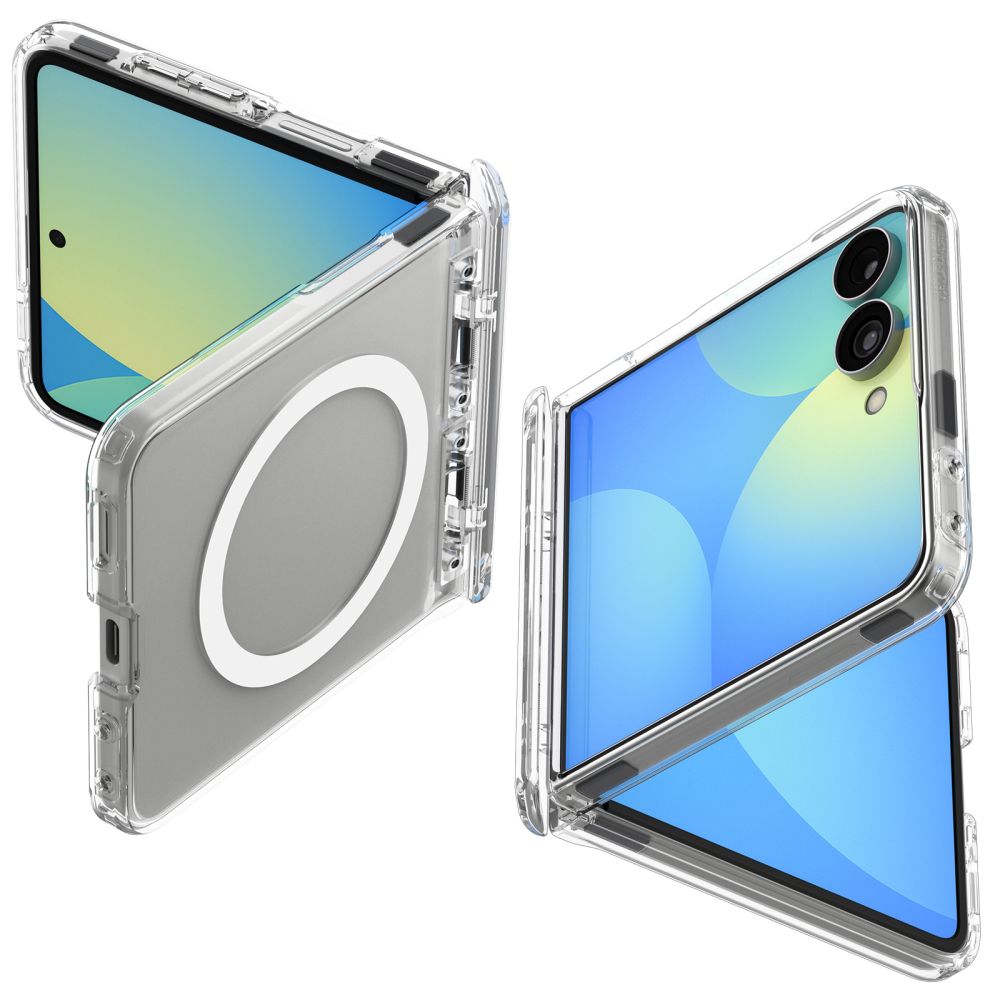 Spigen Ultra Hybrid Pro MagSafe dėklas, skirtas Samsung Galaxy Z Flip8 – skaidrus ir baltas