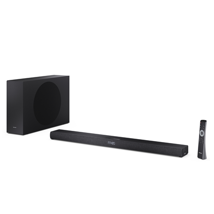 Sharp HT-SBW320 – ypač plona 2.1 „Dolby Atmos“ / „DTS Virtual:X“ garso juosta su belaidžiu žemųjų dažnių garsiakalbiu, 360 W, juoda