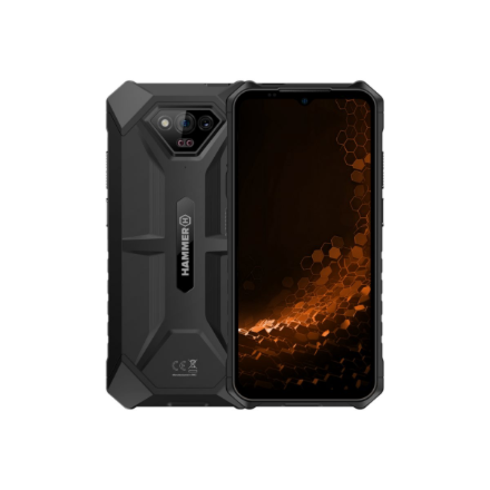 Hammer Iron V – 6.5 colio IPS 1600 × 720 išmanusis telefonas, MediaTek Helio G36, 6/64 GB, 3G/4G, 50 MP galinė kamera, 8 MP priekinė kamera, Android 13, juodas