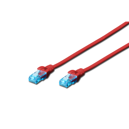DIGITUS – CAT 5e U/UTP RJ45 AWG 26/7 tinklo komutacinis kabelis, 0,5 m, raudonos spalvos