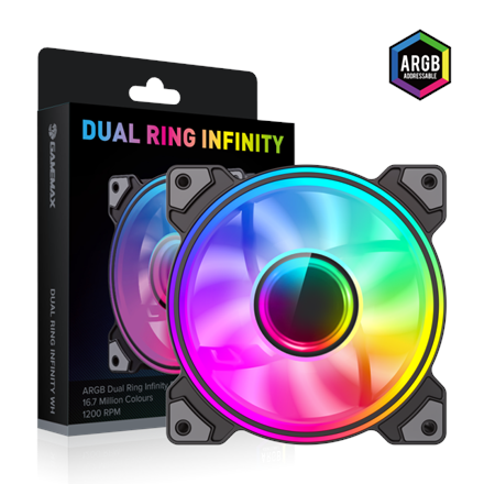 GameMax DUAL RING INFINITY BK – kompiuterio korpuso ventiliatorius, juodas