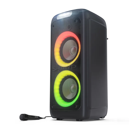 Sharp XParty Street Beat PS-949 – nešiojamoji 132 W vandeniui atspari „Bluetooth“ vakarėlių kolonėlė su integruotu akumuliatoriumi, juoda