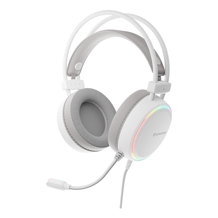 Genesis Neon 613 G2 – ausis apgaubiančios laidinės žaidimų ausinės su mikrofonu, baltos, RGB
