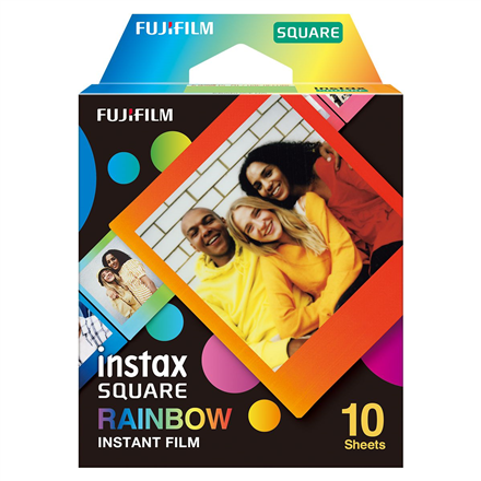 Fujifilm Instax Square Rainbow – momentinė juostelė vaivorykštės rėmeliu, 72 × 86 mm, 2.4 × 2.4 col. vaizdas, 3.4 × 2.8 col. nuotrauka, 10 lapelių