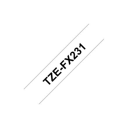 Brother TZe-FX231 lanksti identifikavimo etikečių juosta, juoda ant baltos, 12 mm × 8 m