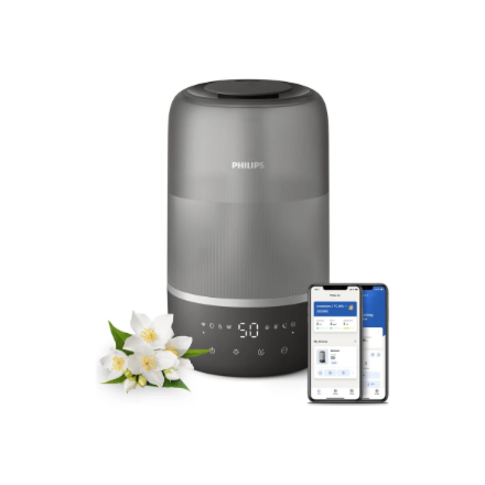 Philips oro drėkintuvas HU1510/03 Series 1000, 19.6 W, vandens bakelio talpa 3 l, tinka iki 41 m² patalpoms, ultragarsinis, drėkinimo našumas 275 ml/val., pilka/sidabrinė