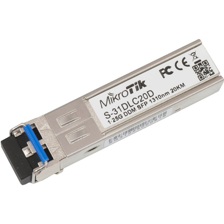 MikroTik S-31DLC20D SFP Single-Mode Fiber Dual LC 10/100/1000 Mbit/s Wavelength 1310 nm Maximum transfer distance 20000 m -40 to +70C