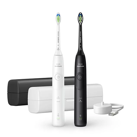 Philips HX7119/02 Sonicare Series 5500 электрическая зубная щетка, двойной комплект, аккумуляторная, для взрослых, количество насадок в комплекте 2, количество режимов чистки зубов 2, белый/черный