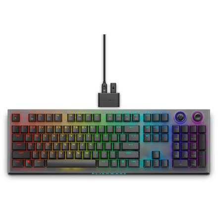 Dell Alienware Tri-Mode AW920K – belaidė trijų režimų Bluetooth žaidimų klaviatūra su RGB, JAV išdėstymas, CHERRY MX Red jungikliai, Dark Side of the Moon spalvos