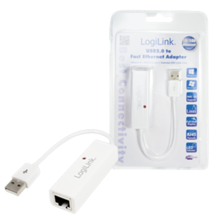 Logilink Fast Ethernet USB 2.0 to RJ45 Adapter: 0.115 m White USB-A to RJ45