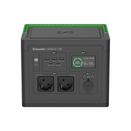 Schneider Electric OffGrid Portable Power Station 730, 738Wh Lithium-ion, LCD, 2 CEE 7/3 Schuko outlets, Sinewave, 3 USB-A, 2 USB-C, Wireless Charger PPS730-GR