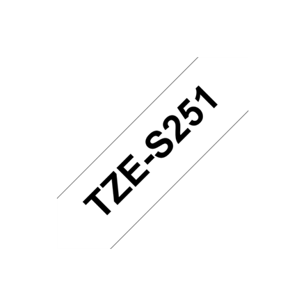 Brother TZe-S251 – stipraus sukibimo laminuota etikečių juosta, juodas tekstas baltame fone, 24 mm (2,4 cm), 8 m