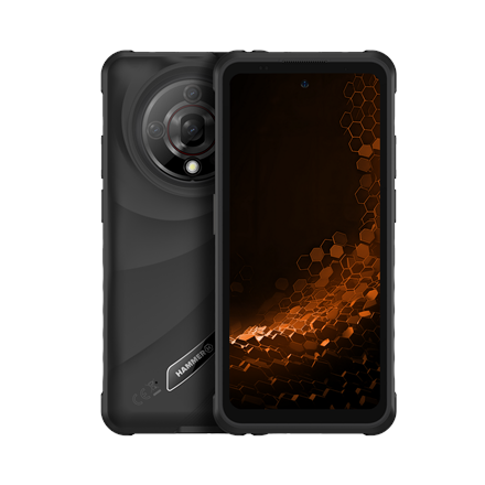 Hammer Iron 6 – 6.56 colio IPS 1612 × 720 išmanusis telefonas, MediaTek Dimensity 6300, 8/256 GB, 4G/5G, 64 MP galinė kamera, Android 15, 6050 mAh, juodas