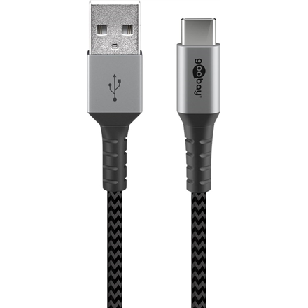 Goobay 49296 – įkrovimo ir duomenų laidas, USB-C–USB-A, tekstilinis apvalkalas ir metaliniai kištukai