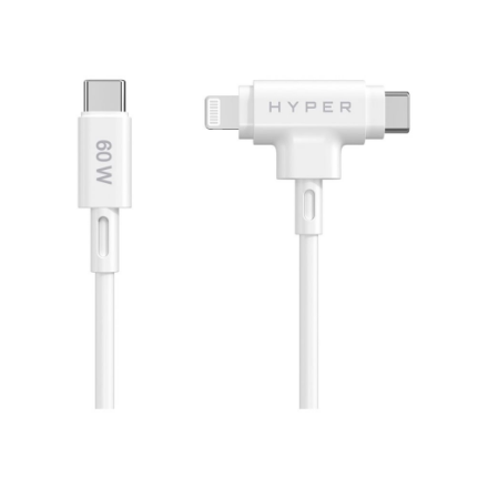 Гибридный силиконовый кабель Hyper HyperJuice USB-C–USB-C и Lightning, 60 Вт