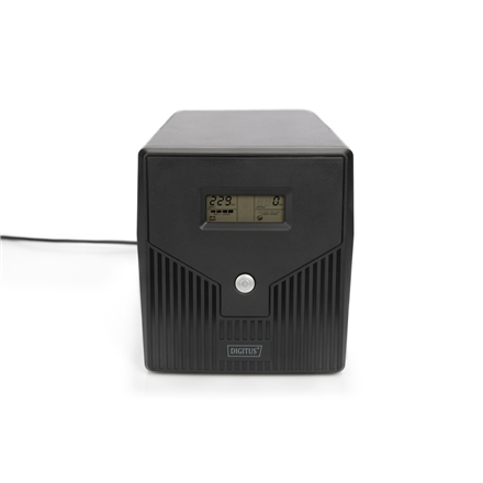 Digitus DN-170074 linijinis interaktyvusis UPS, 1000 VA / 600 W, 2 × 12 V / 7 Ah, 4 × CEE 7/7, 2 × RJ45, 1 × USB 2.0 Type-B, 1 × RS232, LCD, imituota sinusoidė, 338 × 150 × 162 mm, 7,8 kg