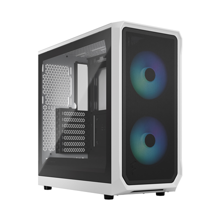Fractal Design Focus 2 RGB FD-C-FOC2A-04 – kompiuterio korpusas, ATX vidutinio dydžio korpusas, RGB, grūdinto stiklo šoninis langas, baltas
