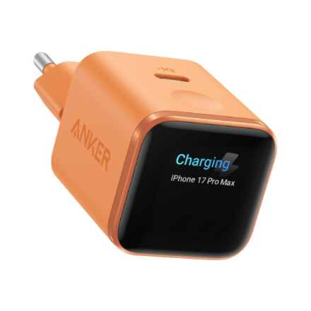 Anker Nano A121DGO1 – 45 W USB-C įkroviklis su išmaniuoju ekranu, oranžinis