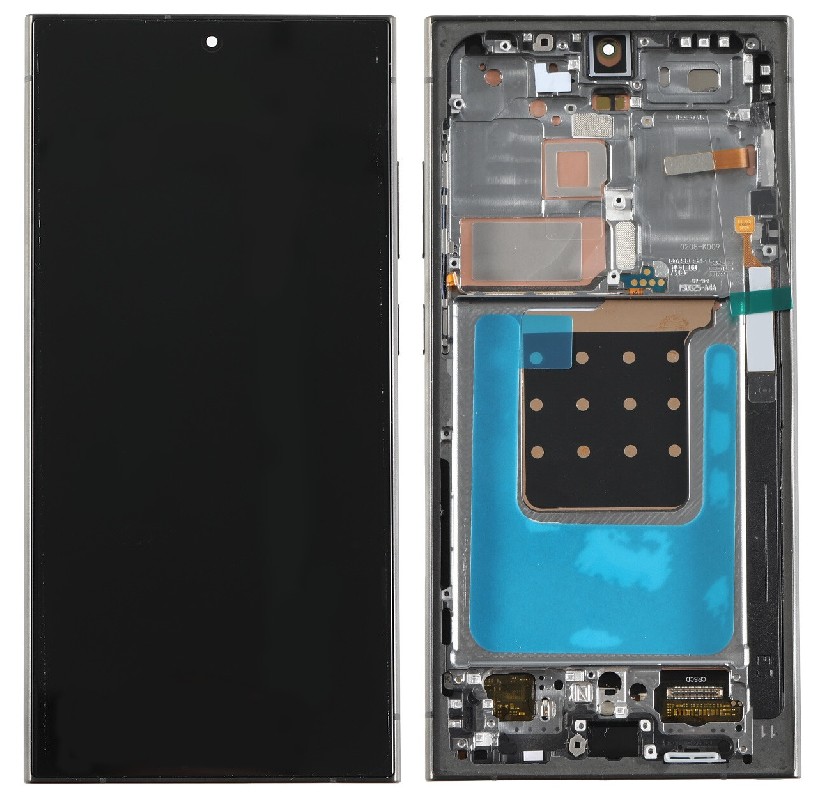 Samsung Galaxy S24 Ultra (S928) OLED ekrano modulis su jutikliniu stiklu ir titano juodos / mėlynos / žalios spalvos rėmeliu (1:1 OEM)