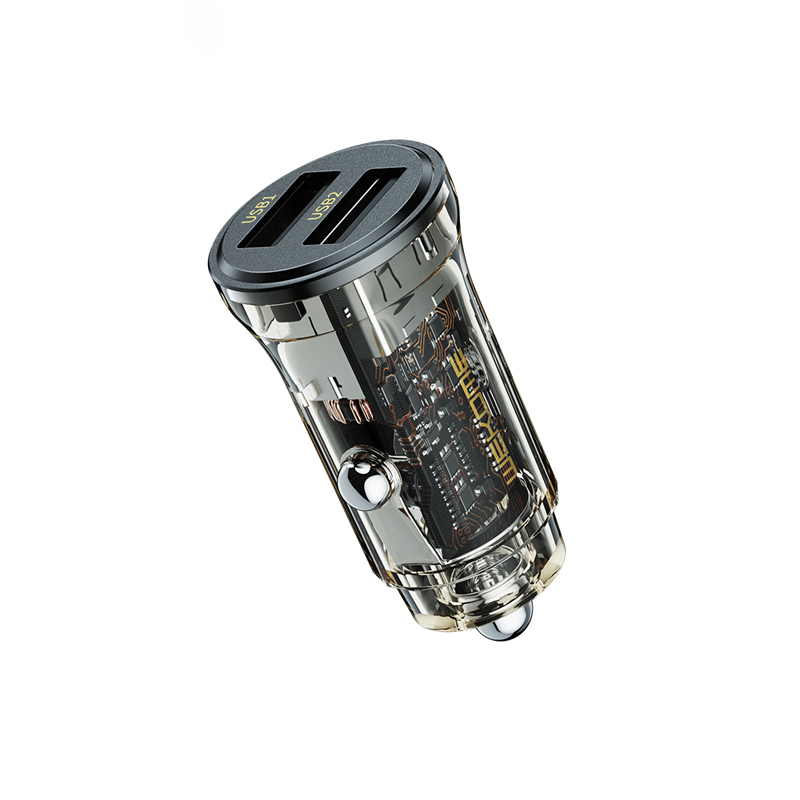 Автомобильное зарядное устройство WEKOME WP-C40 Vanguard Series, 2 × USB-A, 15 W, чёрный и прозрачный